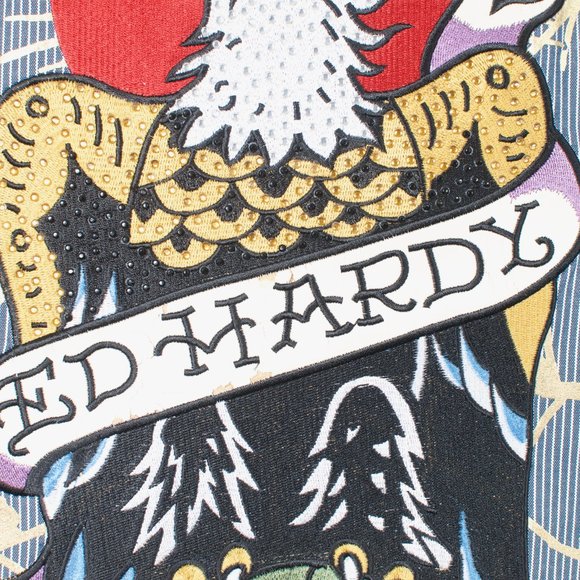 Ed Hardy by Christian Audigier L Men's Sport Coat Blue Stripe Embroidered Cotton - Picture 7 of 8